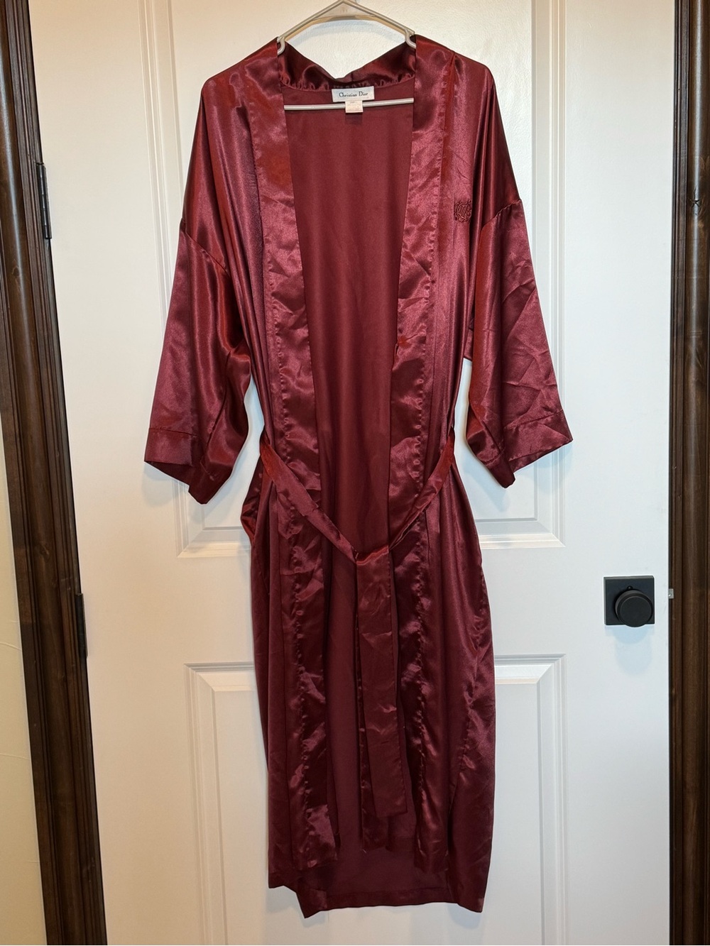 Vintage Christian Dior Deep Burgundy Robe with CD Monogram